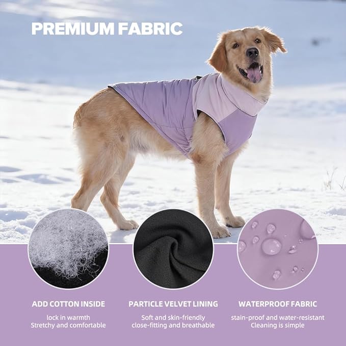 Dog Coat, Waterproof Dog Winter Jacket in Puppy Cold Weather Windproof Coats Reflective Pet Vest, Zip-Up Cold Weather Coats for Small Medium Dogs (Purple and White, 4XL)