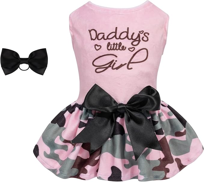 CuteBone Daddy's Little Girl Dog Dress for Small Dogs Pink Skirt Puppy Velvet Dresses Dog Clothes CVA21S-D