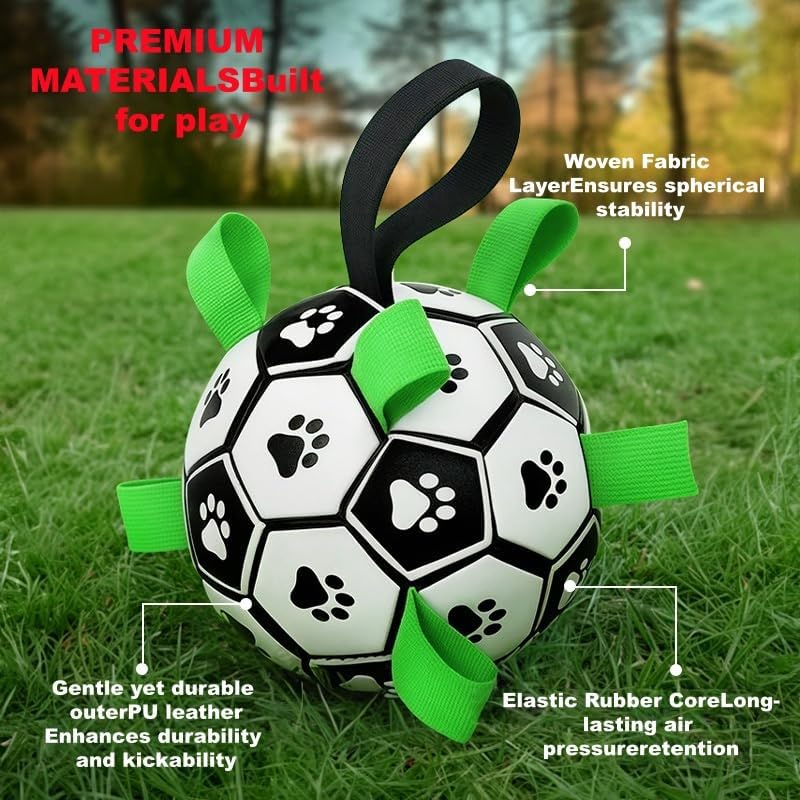 Dog Soccer Ball with Straps, 2026 World Cup Pet Soccer Ball Toy, Tough Herding Ball for Small & Medium Dogs, Interactive Training Toy for Indoor/Outdoor/Water Play, Durable Dog Toys (C, 8in)