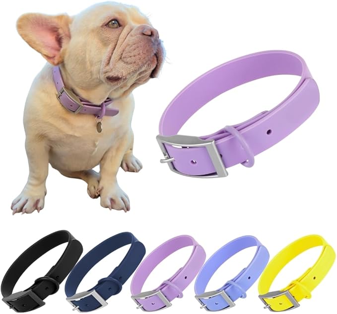 Waterproof Dog Collar, Soft Comfortable Pet Collars, Adjustable Odor Proof Heavy Duty Dog Collars Easy to Clean for Large, Medium Small Dogs by Bee N Buu (Purple, Small (length8-12, Width 3/4"))