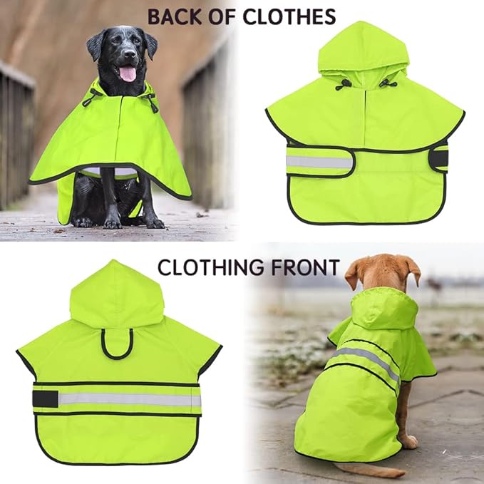 Candofly Dog Raincoat Hooded Poncho - Adjustable Waterproof Dog Rain Jacket Lightweight Reflective Dog Rain Coat Pet Slicker for Small Medium Large Dogs (Large, Green)