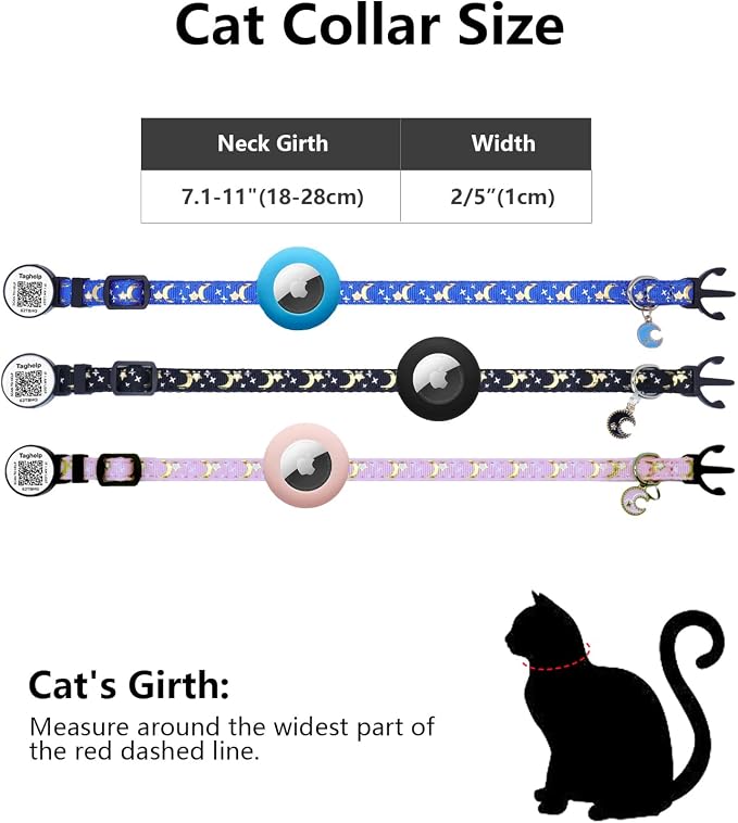 2 Pack Airtag Cat Collar, Breakaway Cat Airtag with Smart ID tag & QR Code Reflective (Star Moon & Paw Pattern - Pink, with Integrated AirTag Holder)