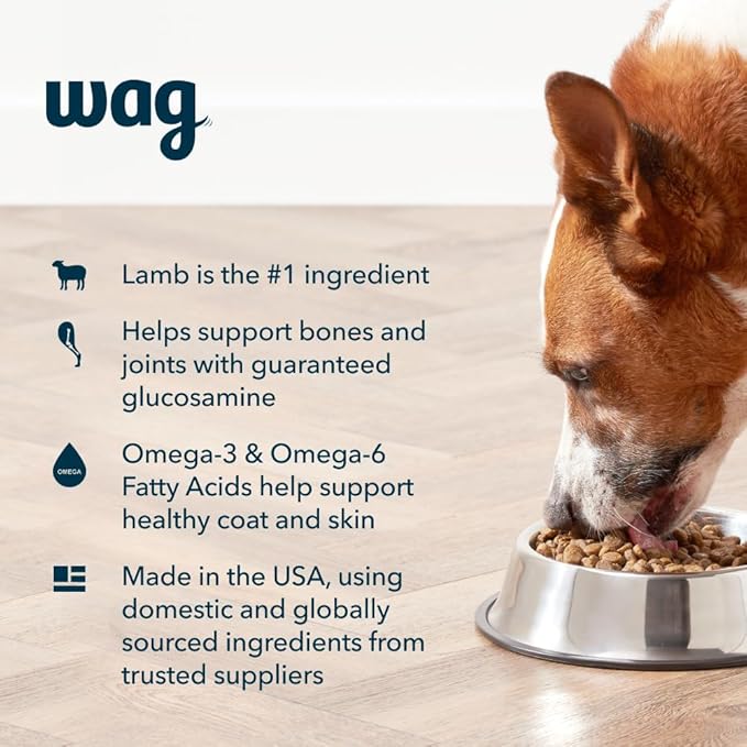 Amazon Brand - Wag Adult Premium Nutrition Dry Dog Food, Supports Stomach and Skin Health, Lamb and Brown Rice, 30 lb Bag