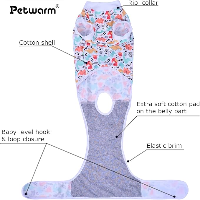 PetWarm Dog Surgery Suit, Dog Surgical Recovery Suit, E Collar Alternative for Dogs After Surgery, Abdominal Wounds Bandages Female Male Onesie for Dogs Spay Neuter, White, L