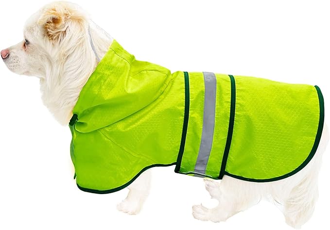 Dog Raincoat Waterproof Reflective Slicker - Lightweight Breathable Hooded Poncho Rain Coat Jacket with Adjustable Belly Strap and Leash Hole for Small Medium Large Dogs (Medium, Green)