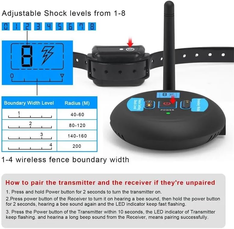 Wireless Dog Fence, Rechargeable Waterproof Shock Collar - Electric Pet Fence for Stubborn Dogs - Safe Effective No Randomly Over Correction - Boundary Fence System for All Dogs,for3dogs