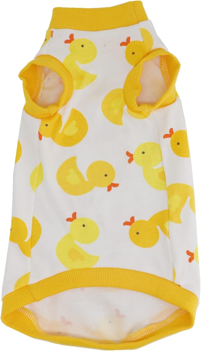 Sphynx Hairless Cat Summer Cotton T-Shirts Cat Vest Pet Clothes,Round Collar Vest Kitten Shirts Sleeveless, Cats & Small Dogs Apparel (Medium, Yellow Ducks)