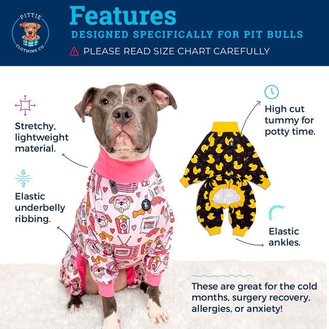 Pittie Clothing Pit Bull Dog Pajamas – Full Coverage Dog Onesie, Soft Pajama Outfit for Medium, Large, XL & XXL Breeds