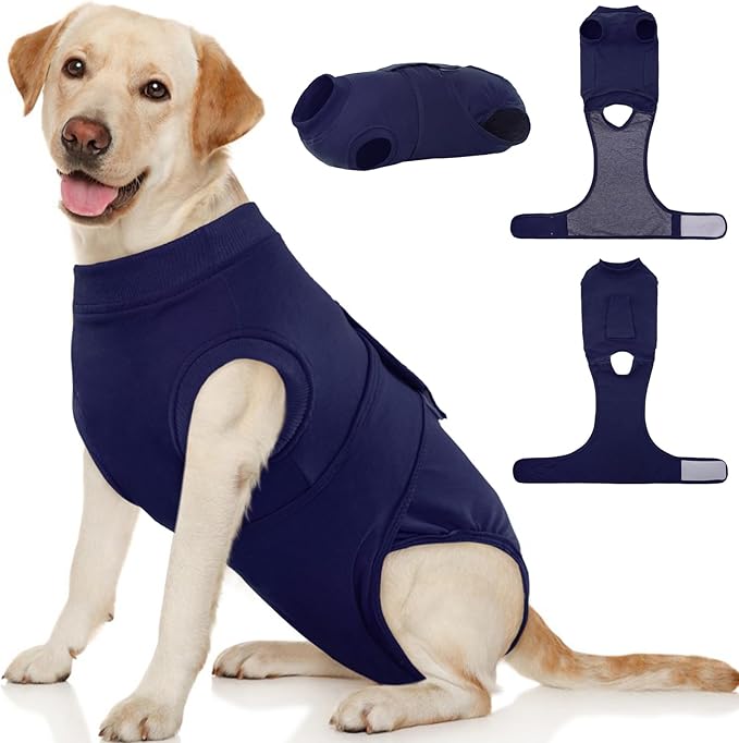 Kuoser Surgery Suit for Female Spay, Male Neuter - Recovery Onesie, Anti-Licking Clothes for Abdominal Wounds, Puppy Surgical Bodysuit Shirt, E-Collar & Cone Substitute