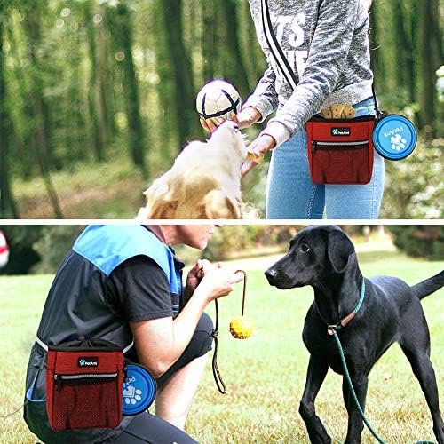 PetAmi Dog Treat Pouch, Pet Treat Pouch for Training, Dog Walking Bag Holder for Kibbles, Pet Food Toy, Dog Trainer Essentials Supplies, Poop Bag Dispenser, 3 Ways to Wear (Red)