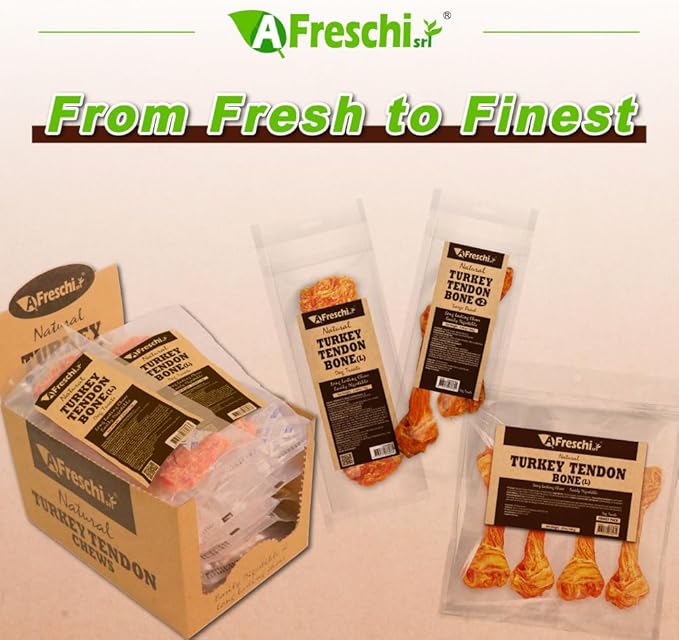 A Freschi srl Turkey Tendons for Dogs, Long-Lasting, Hypoallergenic Rawhide Alternative, Human Grade, Healthy Puppy Chews, Natural Dog Treats for Large Dogs, Bone (L), 10 Count Box