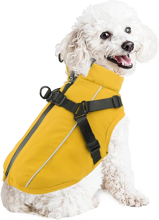Dog Winter Coat Reflective Water-Resistant Jacket, Fleece Lined Windproof Puppy Coat with Back Zipper & D-Ring, Cold Weather Dog Coats for Small Medium Dogs (XXL, Orange)