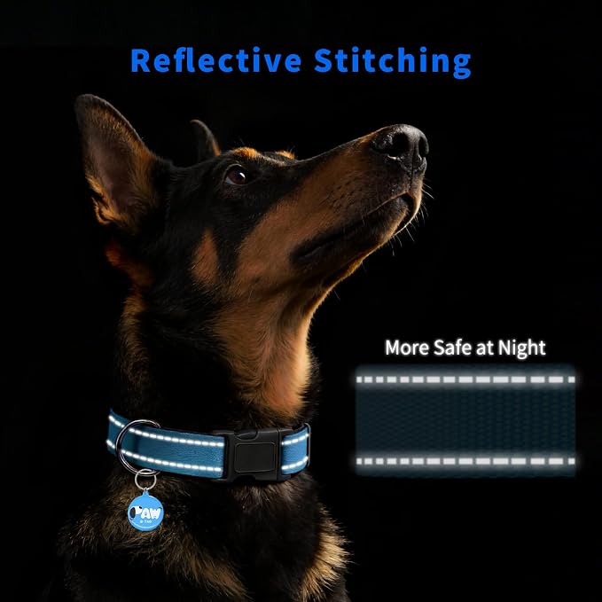 Personalized Dog Collar for Puppy with QR Code Tag, Blue | Reflective Dog Collar with Smart ID Tag, Adjustable Nylon Pet Collar, Lightweight for Boy Girl Dogs, Small