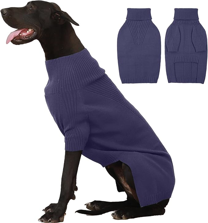 IECOii Extra Large Dog Sweater 4XL,Thermal Warm Dog Sweaters for Giant Breed Dogs,Turtleneck Knitted Knitwear for Pet Winter,Stretchy&Easy On Doggy Sweatshirt for Doberman,Great Dane(Blue,XXXXL)