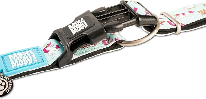 Max & Molly Urban Pets Smart ID Dog Collar - Soft Neoprene, Waterproof, Machine Washable, Power Buckle, Gotcha! QR Tag & Custom App Profile, Unicorns S