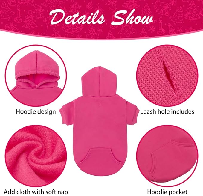 KOOLTAIL Basic Dog Hoodie - Soft & Warm Dog Hoodie Sweater with Leash Hole and Pocket, Dog Winter Coat, Cold Weather Clothes Sweatshirt for Small Medium Large Dogs Puppy Cat Boys Girls Deep Pink XS