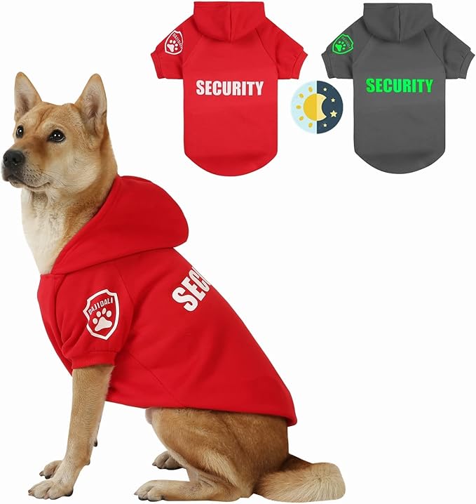 Dog Security Hoodie with Glow-in-The-Dark Prints DAJIDALI Dog Clothes Apparel Winter Sweatshirt Warm Sweater Jacket Coat Hoodie for Small Medium Large Dog Cat