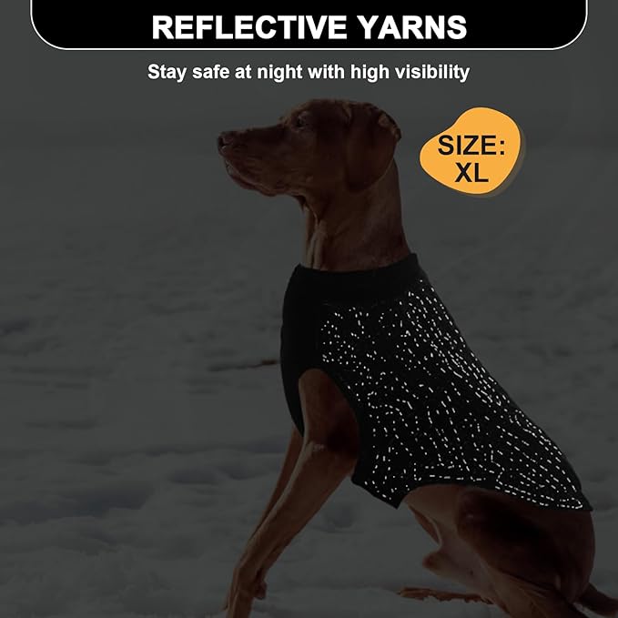 XXS Dog Sweater, Classic Cable Knit Warm Dog Sweatshirt with Reflective Yarn for Girl Boy, Halloween Fall Winter Coat Turtleneck Pullover Clothes Apparel for Small Medium Large Dogs (Black XXS)