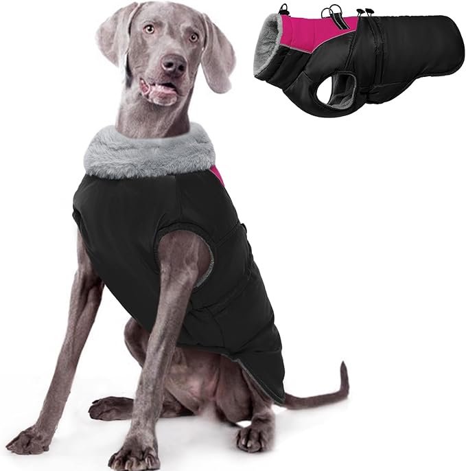 ROZKITCH Dog Jacket for Cold Weather, Dog Coat for Autumn Winter with Turtleneck, Pet Clothes with Adjustable Buckles, Soft Warm Pet Clothing with Reflective Strip for Medium Large Dogs Black 4XL