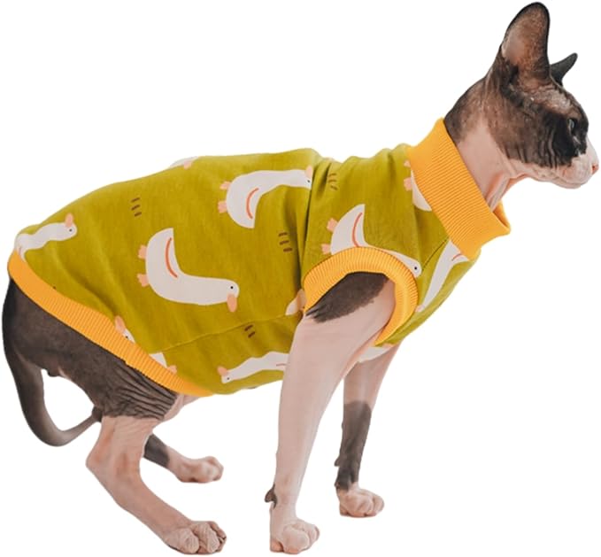 Sphynx Hairless Cat Summer Cotton T-Shirts Cat Vest Pet Clothes, Round Collar Vest Kitten Shirts Sleeveless, Cats & Small Dogs Apparel (Goose, XXL (13-15 lbs))