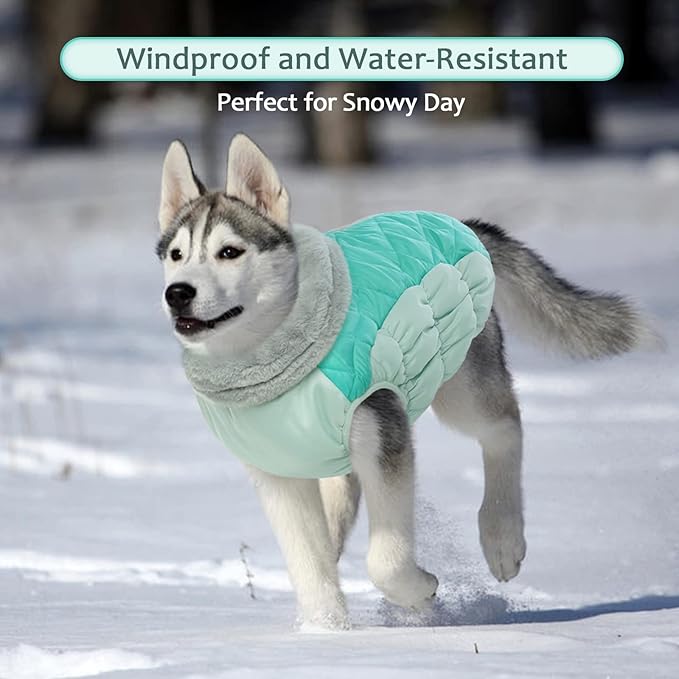 Lelepet Dog Coat Warm Dog Winter Coat Waterproof Dogs Jacket with Harness Built in Reflective Pet Fleece Vest Zip-Up Cold Weather Coats for Large Dogs Turtleneck & Windproof Pitbull Mint Green 2XL