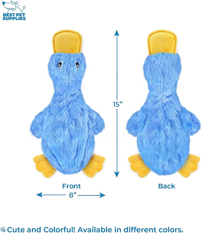 Best Pet Supplies Interactive Squeaky Dog Chew Toy, Ideal Dog Toys for Chewers, Small, Medium & Large Dogs, and Fetch Lovers - Crinkle Duck (Blue), Large
