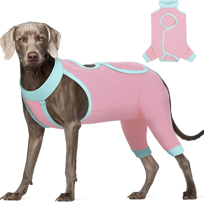 ROZKITCH Dog Surgery Leg Sleeve Rear Legs, Male Female Pet Prevent Licking Wound Elbow Knee Protector, Dog Recovery Suit Cone Collar Alternative Pants Shirt for Wound Heal Wrap Pink 3XL
