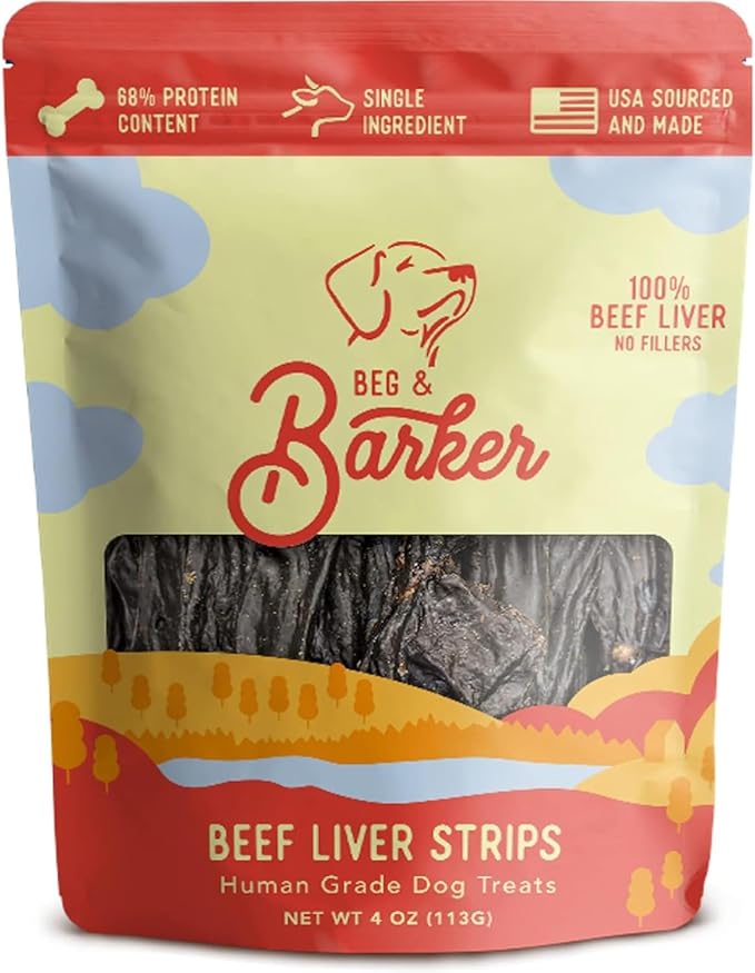 Beg & Barker Beef Liver Jerky for Dogs (4 Ounce, Pack of 1) - Dog Training Treats - Natural Dog Treats Made in The USA - Grain Free, Diabetic-Friendly, High Protein, Sugar-Free