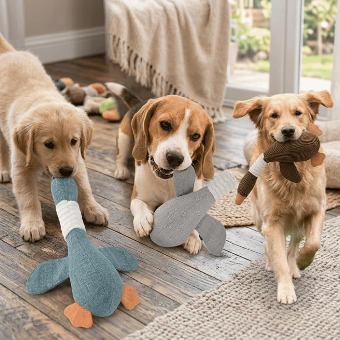 Squeaky Goose Dog Toy, Cotton Linen Blend Chew Toy for Small Medium Dogs and Cats, Interactive Play Toy with Teeth Cleaning Function(Brown)