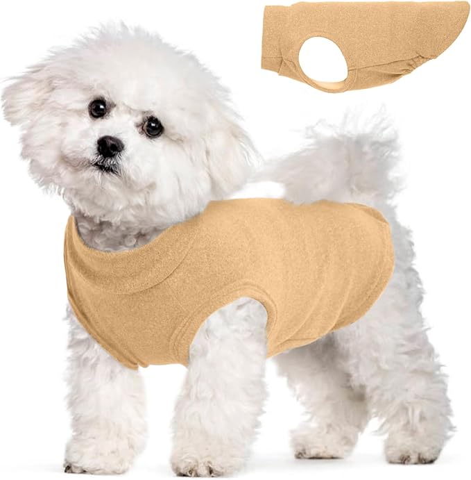 Fleece Sweater for Smalll Dogs - Khaki, M - Pullover Vest | Stretchable Warm Sweatshirt, Lightweight Winter Jacket for Free Movement,Seasonal Dog Shirt,Shih Tzu, Papillon
