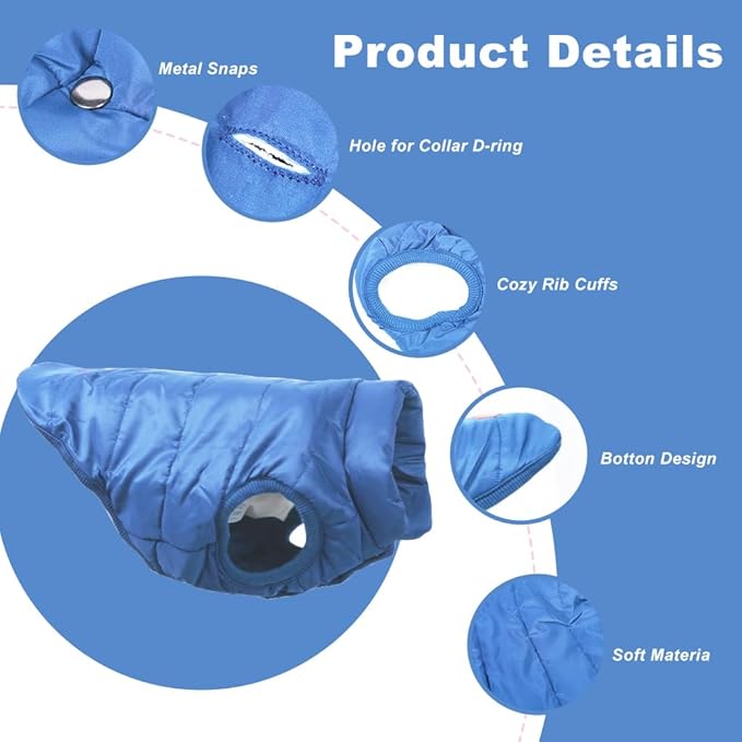 Warm Dog Coat, Windproof Dog Jacket Fleece Pet Winter Coats Solid Color Dogs Clothes Cold Weather Pet Jacket Vest Soft Puppy Apparel for Small Medium Dogs Cat (L, Blue)