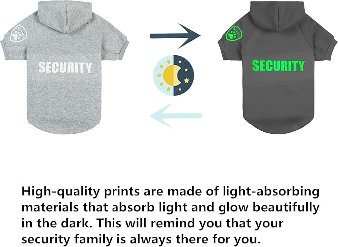 Dog Security Hoodie with Glow-in-The-Dark Prints DAJIDALI Dog Clothes Apparel Winter Sweatshirt Warm Sweater Jacket Coat Hoodie for Small Medium Large Dog Cat