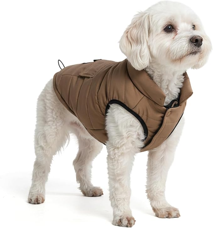 Spark Paws Dog Winter Jacket, Water-Resistant Coat, Warm Reflective Windproof Fleece-Interior, for Medium and Large Dogs - Tan - M