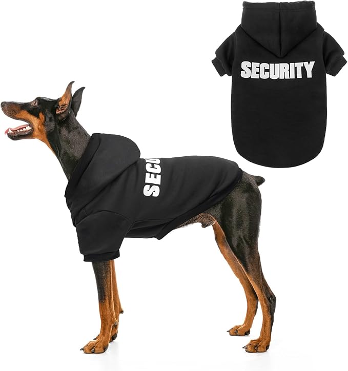 SCENEREAL Security Dog Hoodie Sweaters for Small Medium Large Dogs, Brushed Fleece Dog Clothes with Hat,Soft Cotton Winter Spring Coat All Weather Clothes, Classic Halloween Costume with Leash Hole