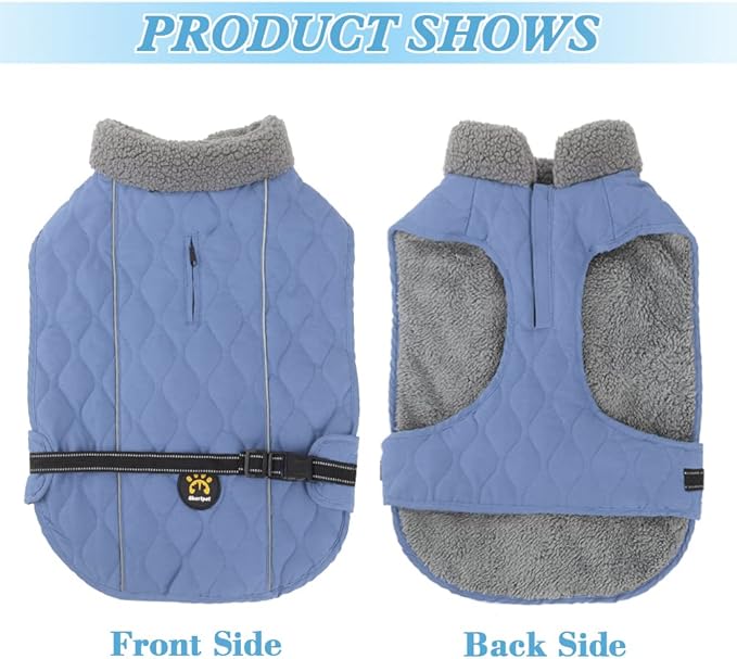 Winter Dog Coats, Warm Fleece Pet Winter Coat for Small, Medium and Large Dogs, Adjustable Dog Jacket with Nylon Buckle, Water Resistant Reflective Safety Coats for Doggie, Blue M