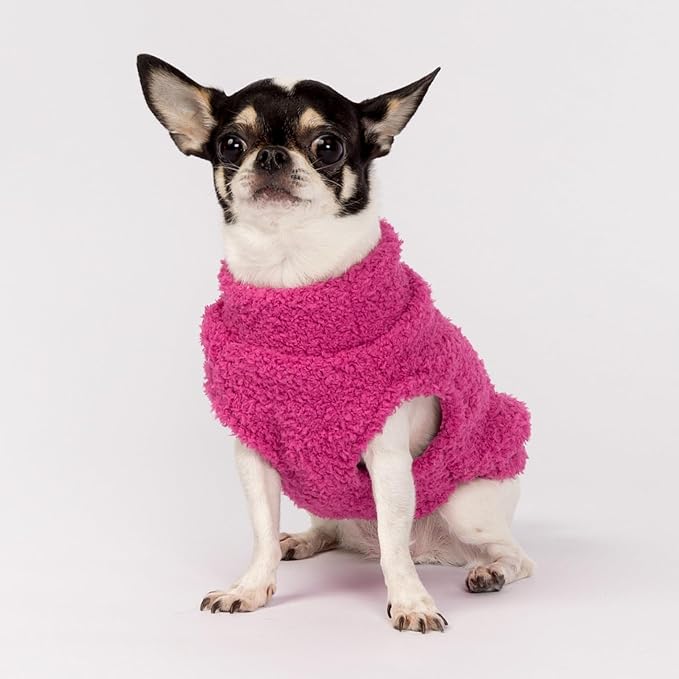 Fitwarm 2 Pack Striped Fleece Dog Sweater, Warm Winter Dog Clothes for Small Dogs Girl, Fuzzy Turtleneck Pet Outfit, Doggy Pullover Jumper, Rose Pink, White, Light Pink, XL