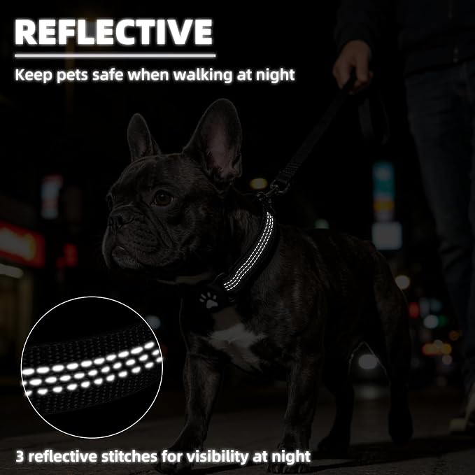 PUPTECK Airtag Dog Collar, Reflective with QR Code Buckle, Waterproof AirTag Holder Outdoor Tracking Pet Collars, Adjustable Soft Padded Durable for Small Medium Large Dogs Walking Training, Black M