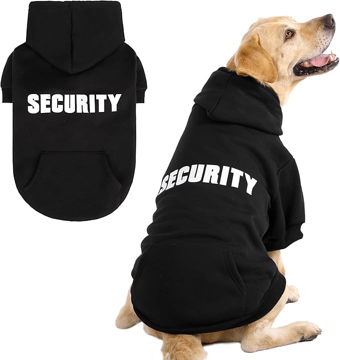 KOOLTAIL Security Dog Hoodie, Fall Puppy Sweater Clothes for Small Medium Large Dogs, Soft Warm Winter Pet Cold Weater Coats Hooded Sweatshirt with Pocket, Dog Halloween Costume for Girl Boy, Black S