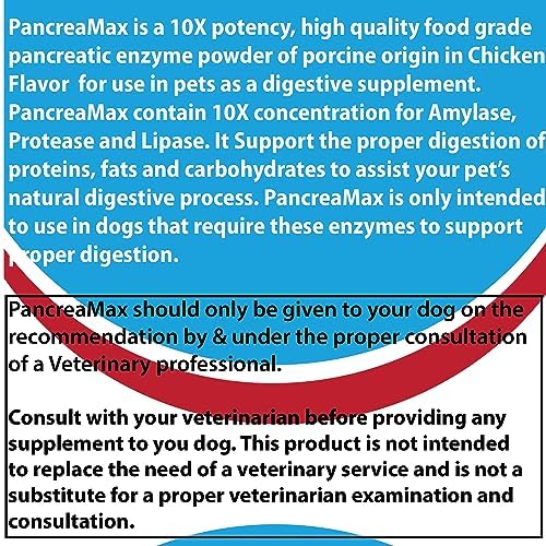 PancreaMax 10x Pancreatic Enzymes for Dogs and Cats (12 oz) Powder (Made in U.S.A). Pancreatin 10X for Dogs and Cats Contain Pancreatic Enzyme, High Strength, Low Odor.(10x Porcine Pancreatin)