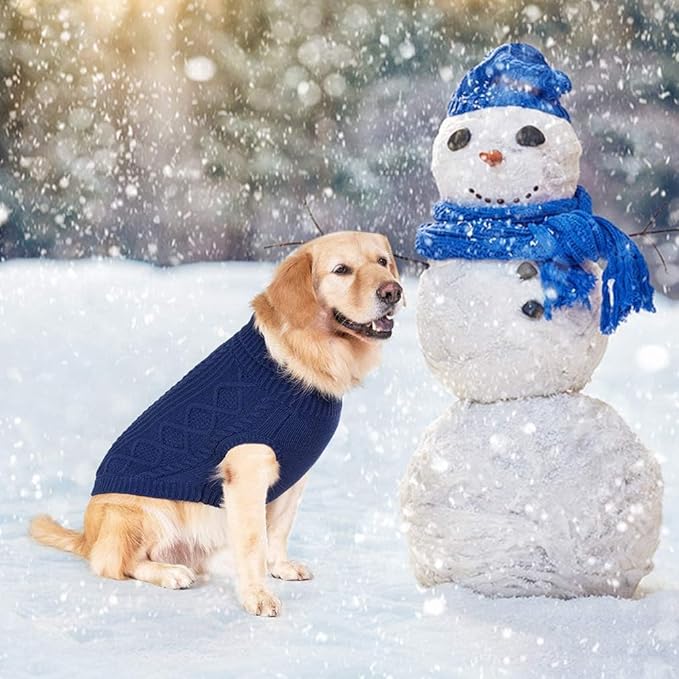 BINGPET Thermal Knitted Dog Sweater for Small Medium Large Dogs,Winter Dog Cat Coat Warm Sweartershirts Outfits,Classic Cable Knit Turtleneck Pullover Dog Jumper Coat Warm Sweartershirts