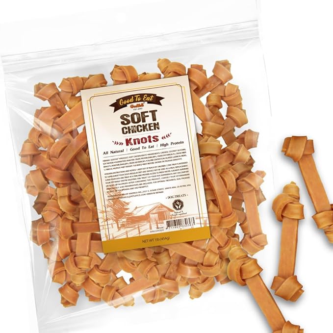 Gootoe Soft Dog Treats, Chicken Jerky - Dog Training Treats; High-Protein, Gluten-Free, Soft Jerky for Dogs, Hypoallergenic, Grain-Free, Knots, 1 lb