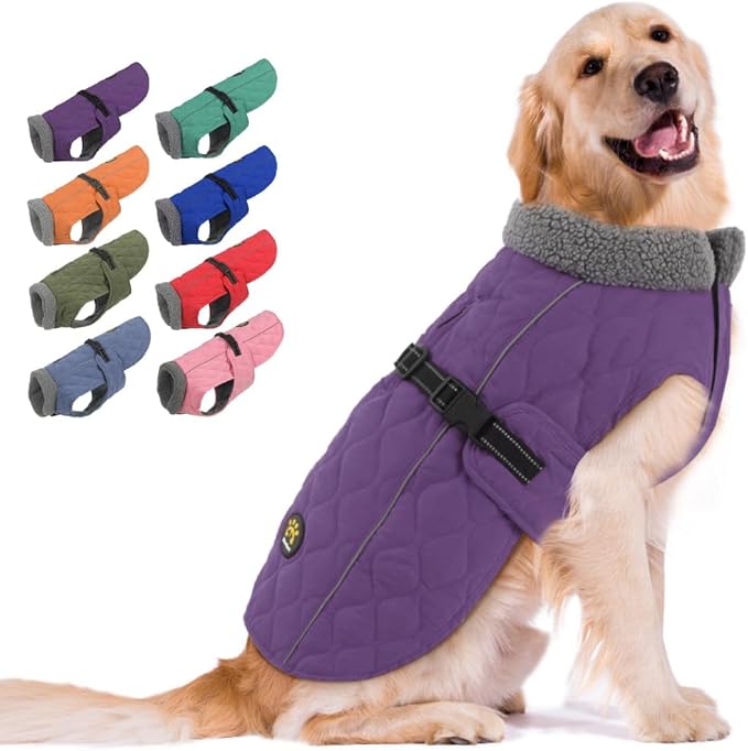 Dog Winter Coats, Fleece Lining Warm Coats for Dogs, Adjustable Windproof Pet Cold Weather Apparel, Quick Release Buckle Puppy Winter Jacket for Small Medium Large Dogs, Purple S