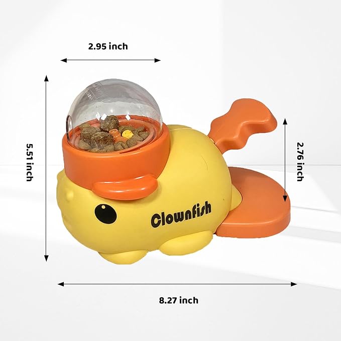 Interactive Clownfish Dog Treat Dispenser Toy with Spinning Tail, Puzzle Slow Feeder for Dogs & Cats, Treat Dispensing Food Puzzle Feeder, Includes Cleaning Cloth & Brush (Pink)