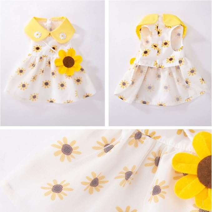 Dog Dress Soft Breathable Puppy Dresses Elegant Princess Lace Floral Pet Dress with Sunflower for Small Dog