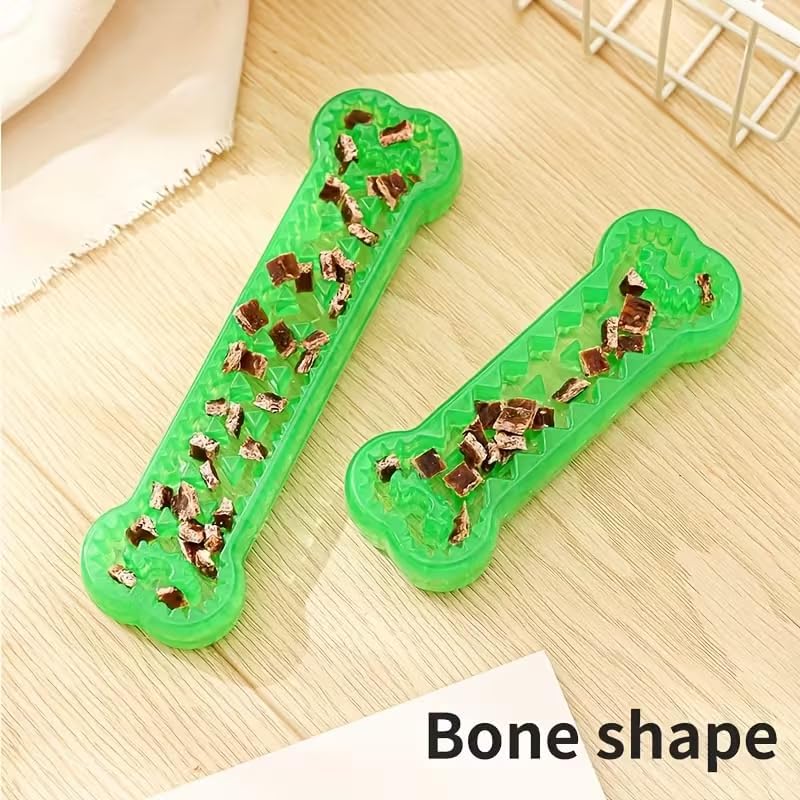 Interactive Dog Bone Toy, Green TPR Rubber, 6.3 Inch Dental Chew with Hidden Treat Compartment, Puzzle Food Dispenser for Small and Large Dogs (Green, Small)