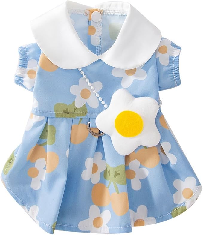 Dog Dress Soft Breathable Puppy Dresses Elegant Princess Lace Floral Pet Dress with Sunflower for Small Dog