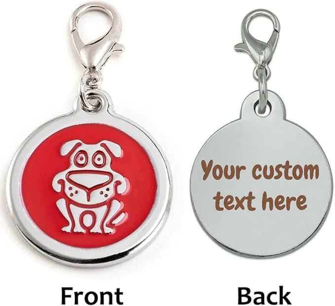 Personalized Funky Dog Design Pet ID Tags with Quick Tag Clip - Happy pet ID Tags, Puppy Name tag, Custom Laser Engraved pet Tags (Dog-Round-Small: Red)