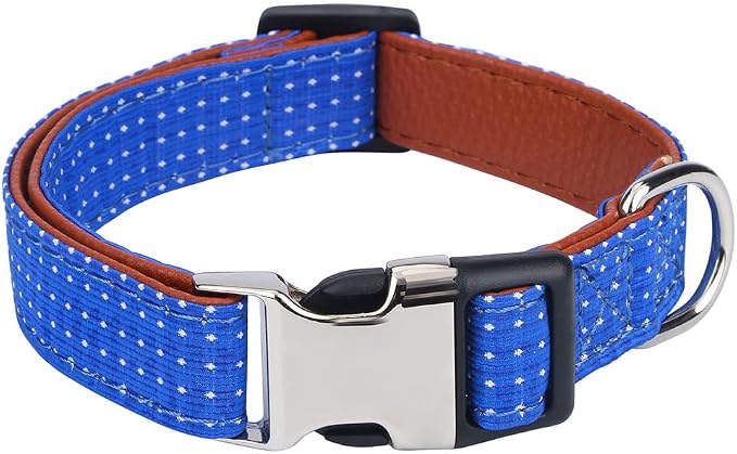 Dog Collar with Bow Tie for Girl or Boy Gift Soft Durable Bowtie Blue dot Large