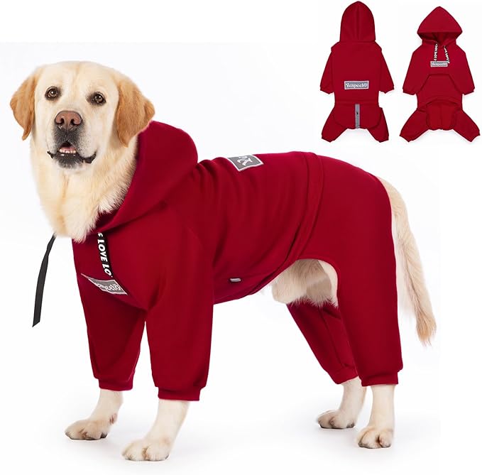 Dog Hoodies Winter Coat for Large Medium Dogs, Pullover 10 Legs Warm Coat Hooded Sweatshirt, Fleece Hoodie for Cold Weather (Red, 3X-Large)