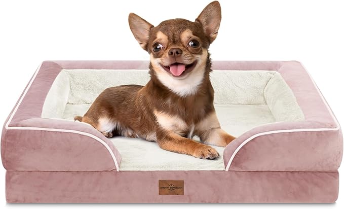 Comfort Expression Orthopedic Dog Bed for Small Dogs 24x16 Inch, Waterproof Supportive Egg Crate Foam Small Pet Bed with Removable Bolsters, Dog Couch with Washable Cover & Non-Slip Bottom, Pink